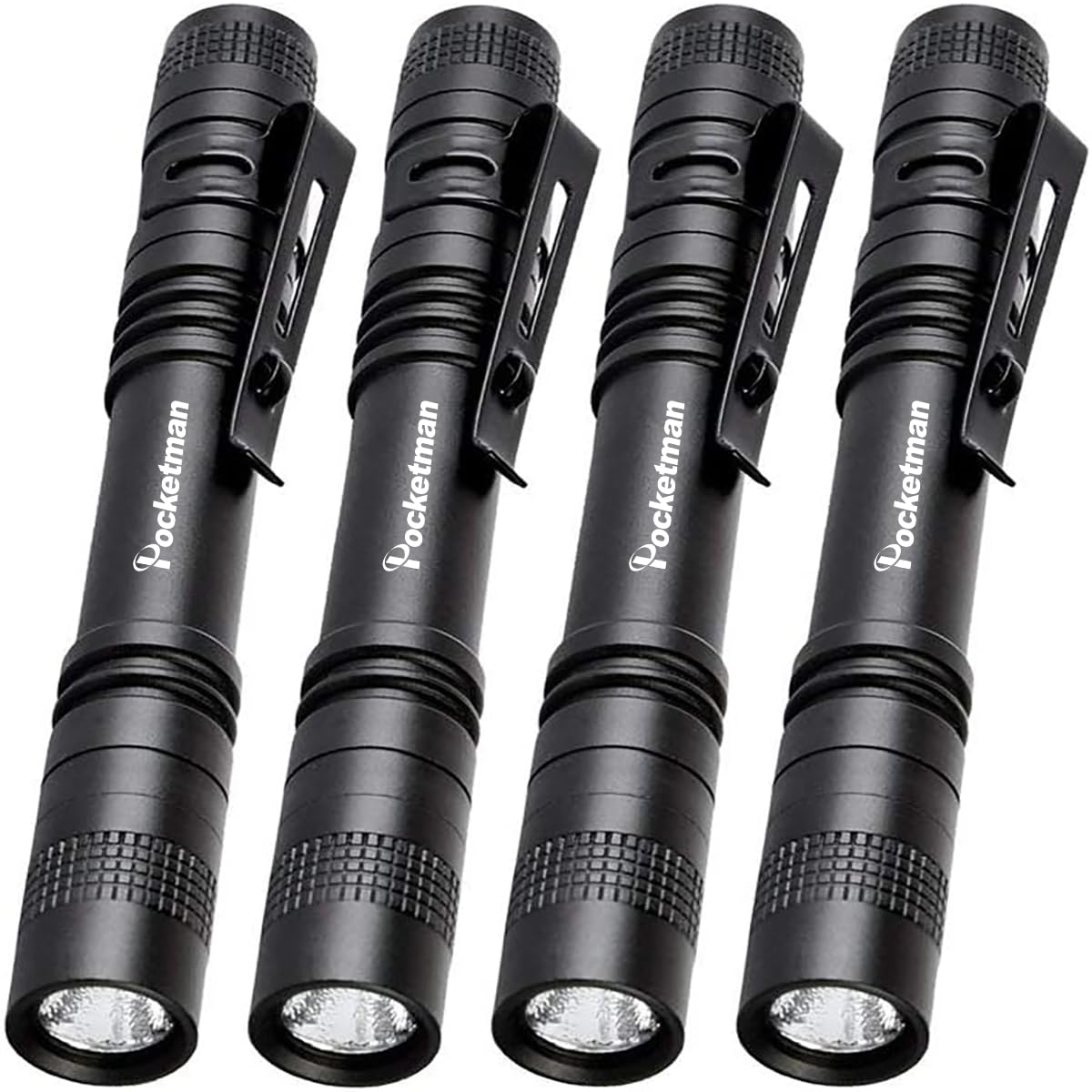 Pocketman LED Penlight Flashlight Tactical Torch, 4 Pcs, Aluminum, Small, Black, Model B076GX6D5Z