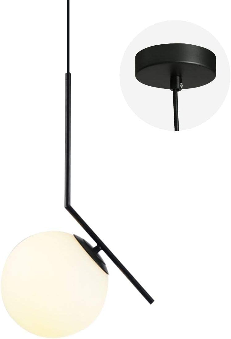 Fulesi Vintage 1-Light Black Glass Globe Pendant Light For Bedroom, Living Room, Kitchen