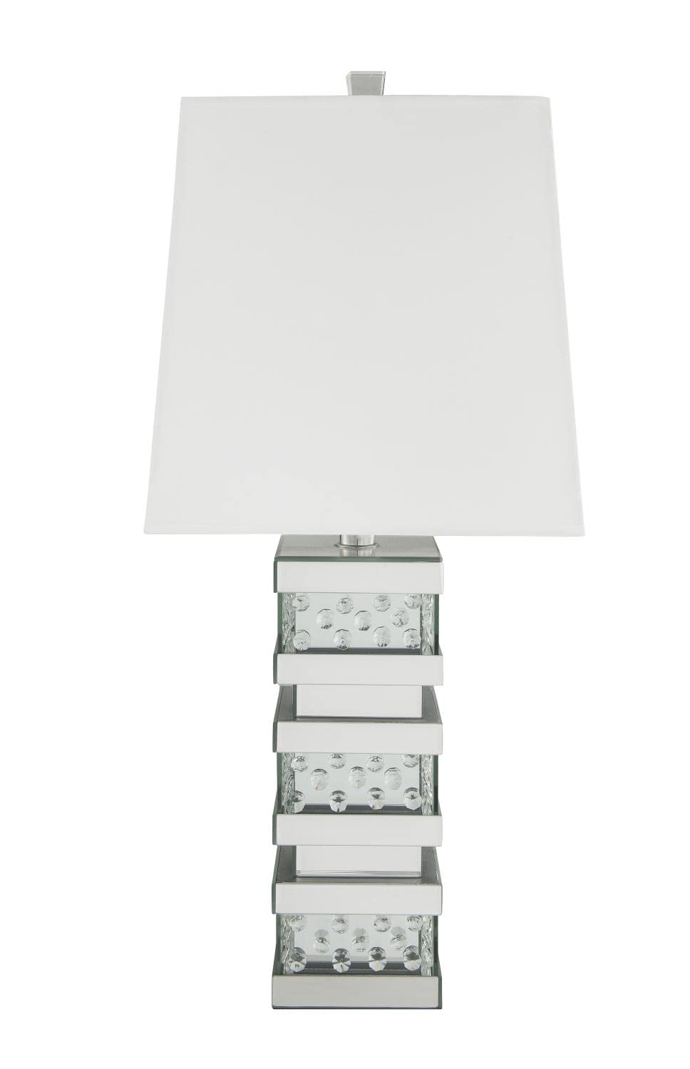 Acme Nysa Square Table Lamp in White Fabric and Mirrored