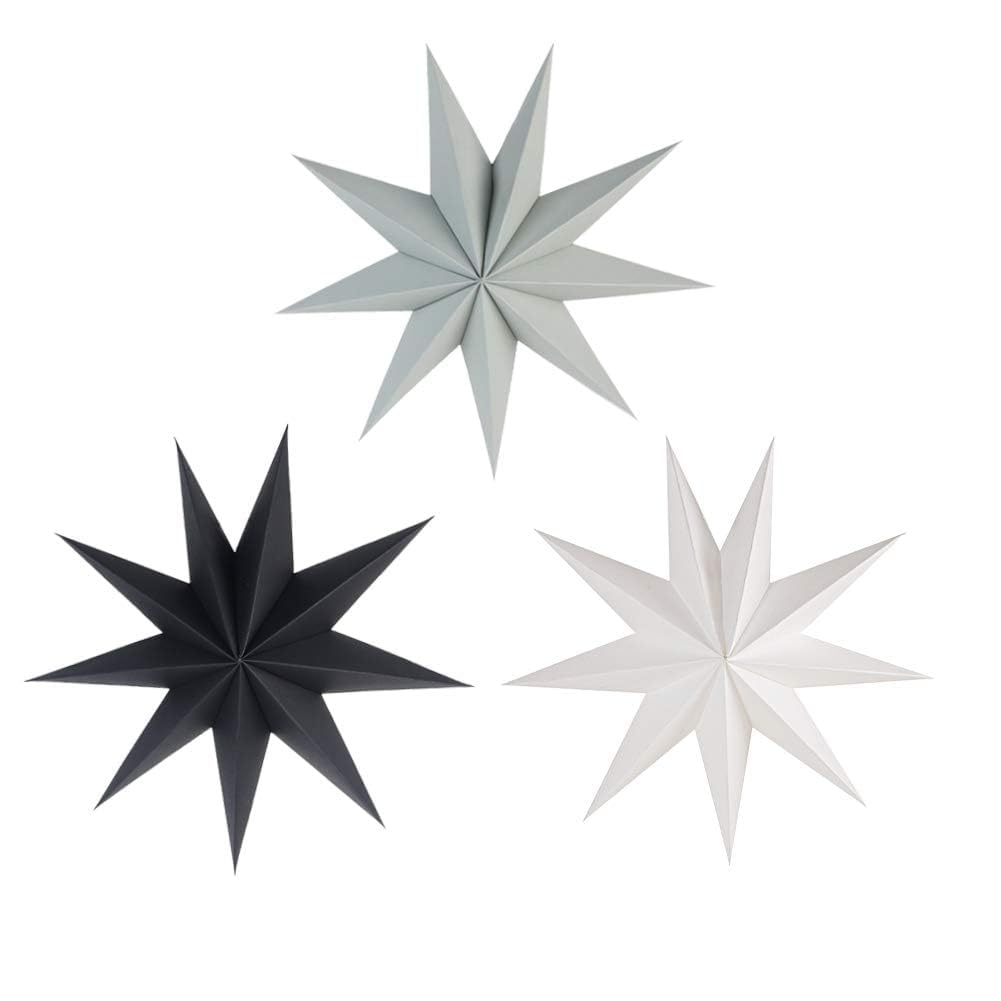 SUNBEAUTY 3 Pcs 9-Pointed Paper Star Lanterns 12 Inch Hanging Lampshade Wedding Birthday Christmas Home New Year Party Decoratio