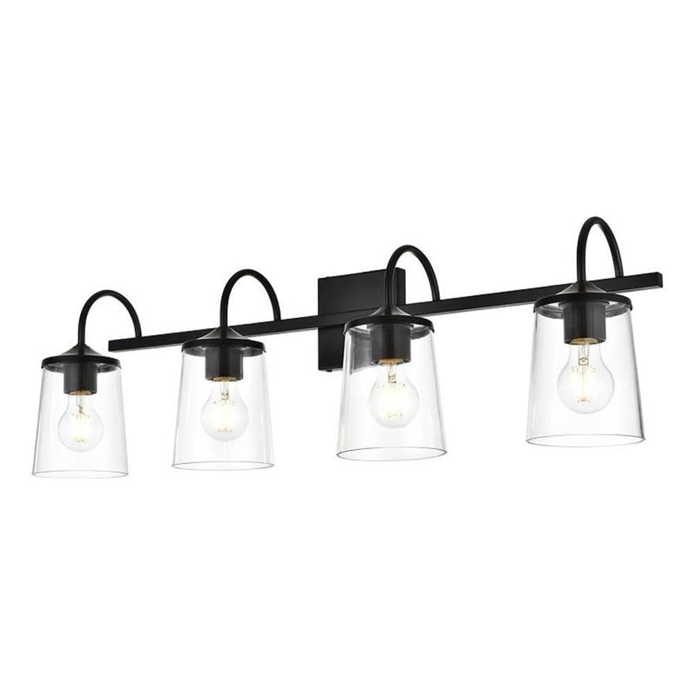Living District Avani 4-Light Iron & Glass Bath Sconce in Black and Clear