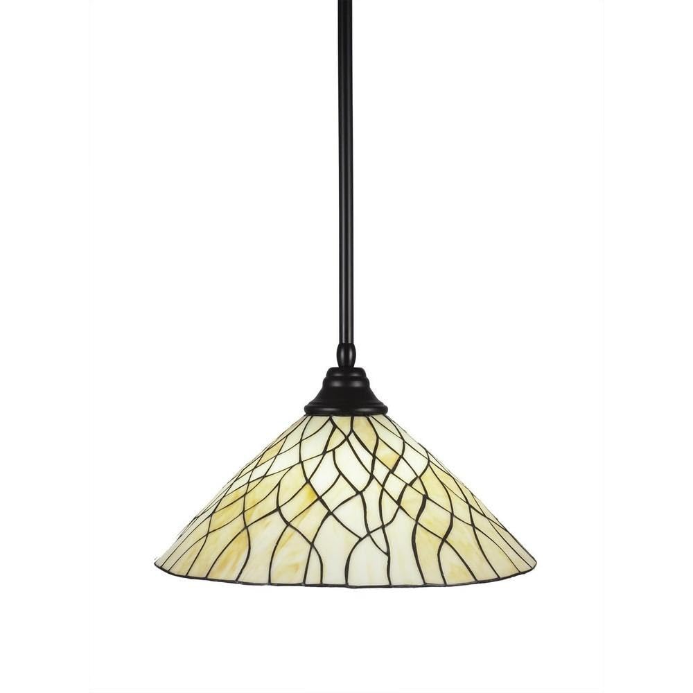 Toltec Lighting 26-Mb-911 Stem Hung Pendant With Sandhill Glass, 16&quot;, Matte Black