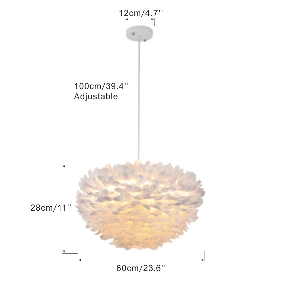 KCO Lighting Nordic Feather Pendant Light Metal 23.6in White Model L1053 for Girls Room Living Room Bedroom Decoration