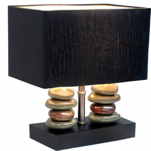Elegant Designs LT1036-BLK Black Ceramic Table Lamp, 11.75"L x 6.50"W x 14"H, Dual Stacked Stone Design