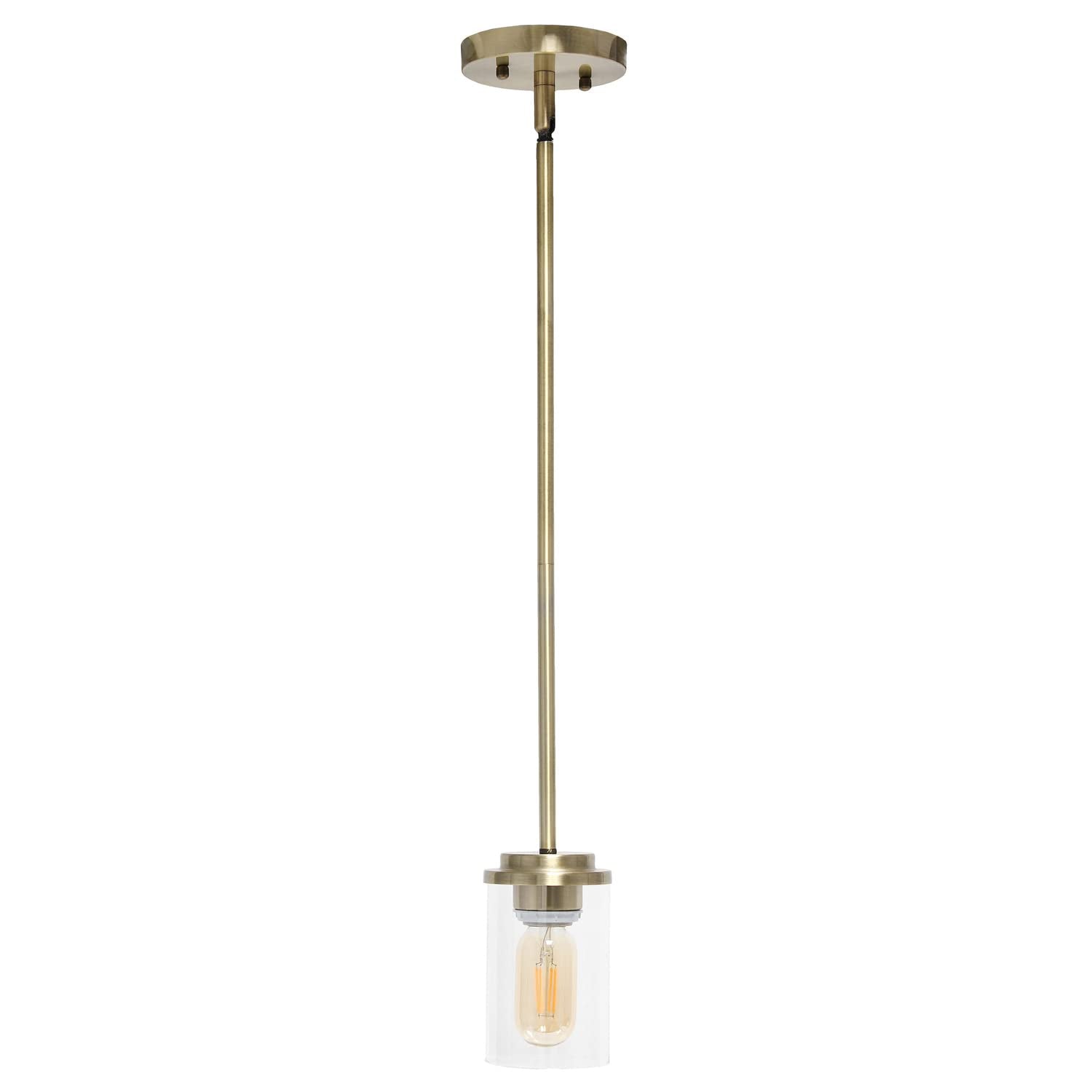 Lalia Home 1-Light Pendant Fixture, Clear Cylinder Glass, Antique Brass, 4.75x4.75x53 in, Model 1270-LHP-3011-AB