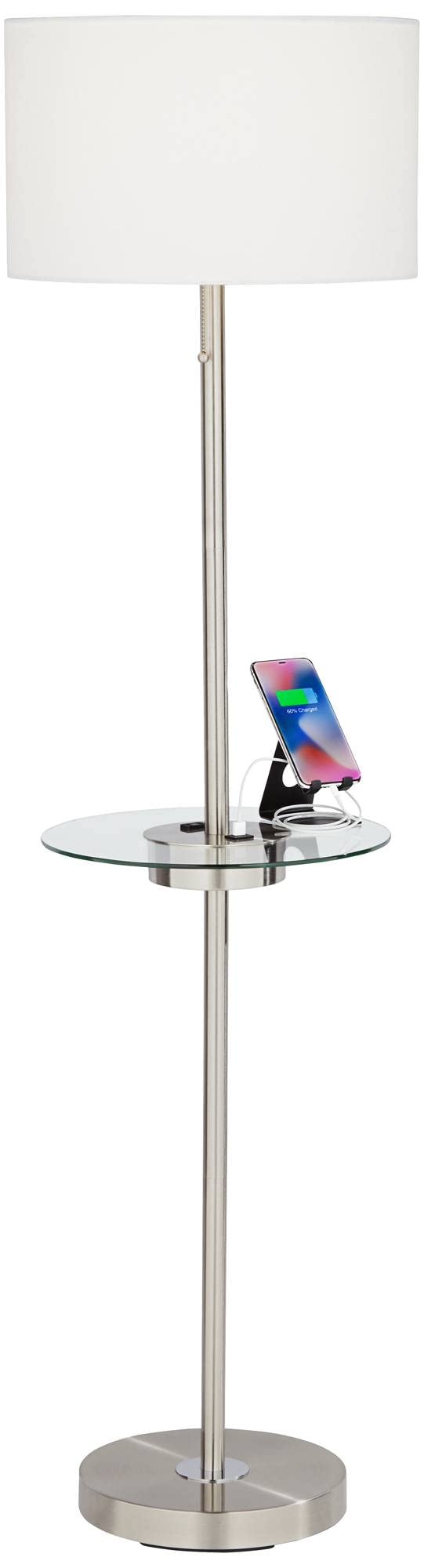360 Lighting Caper Modern Floor Lamps 60.5'' Tall Set Of 2 With Tray Table Usb And Ac Power Outlet Brushed Nickel White Fabric D
