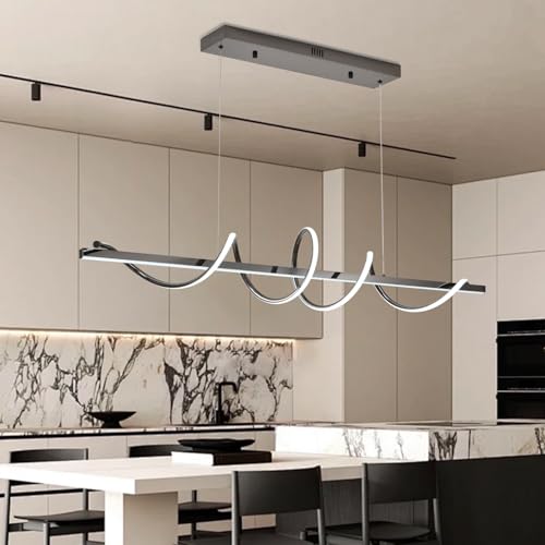 Likflyer Modern Led Pendant Light For Kitchen Island Lighting 47.24" Black Modern Chandelier Dining Room Lighting Fixture Over Table Dimmable Ceiling Pendant Lights Creative Snake-Shaped Twist Design