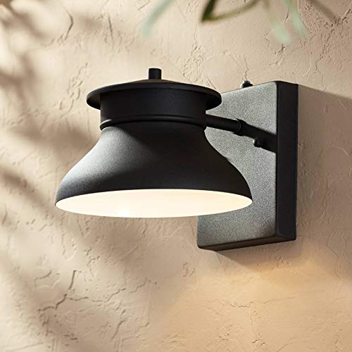 John Timberland Barn Light Fixture, Black LED, Dusk to Dawn, 6in High, Alloy Steel, Model T6277-WITH PHOTOCELL for Outdoor Use