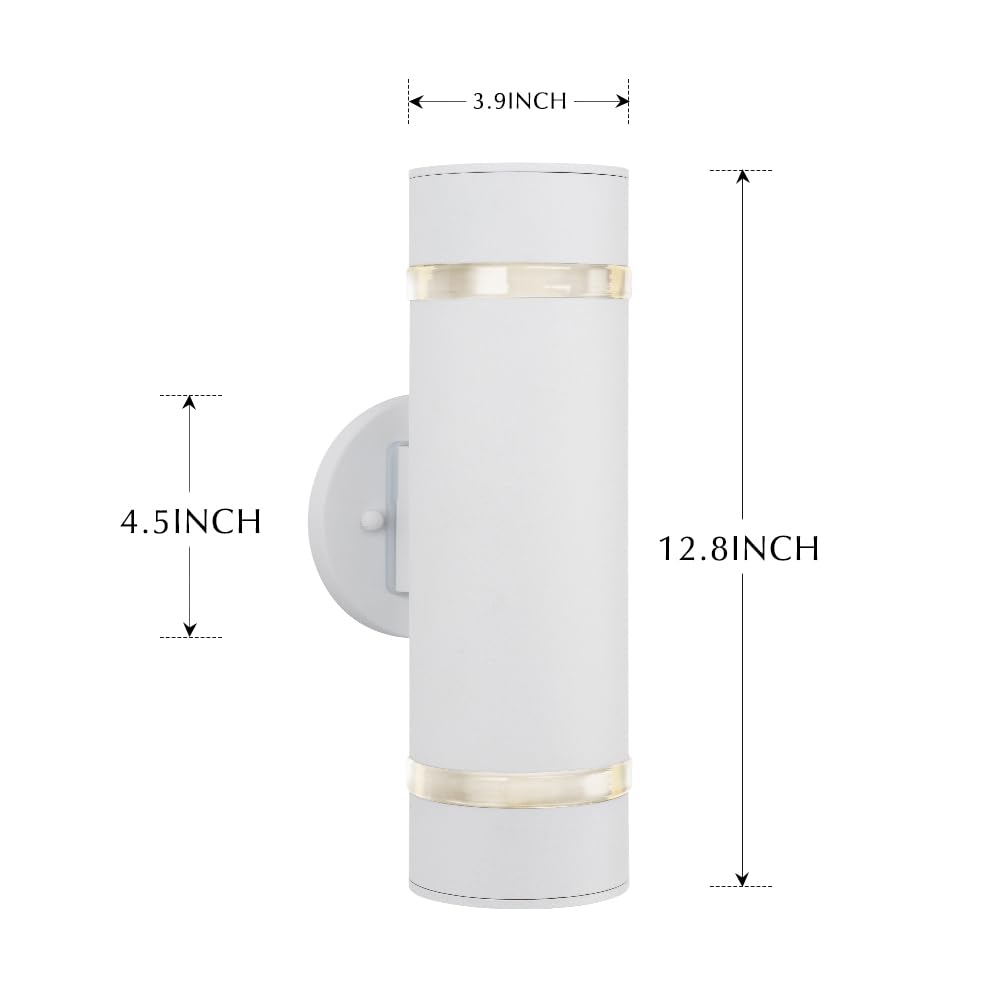 Cerdeco Modern Porch Light Outdoor Wall Lighting Cylinder Wall Sconce White Finished