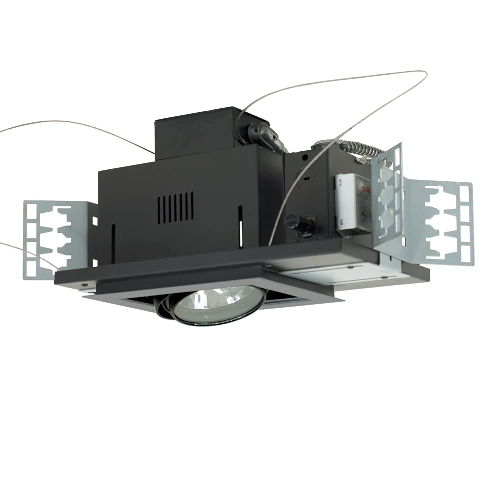 Jesco Lighting Mga175-1Esb Modulinear Directional Lighting For New Construction, Double Gimbal Ar111 1-Light Linear, Black Interior With Silver Trim