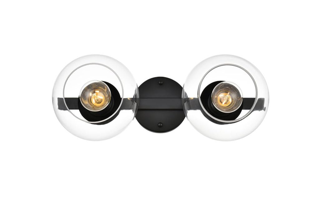 Living District Rogelio 2-Light Iron & Glass Bath Sconce in Black/Clear