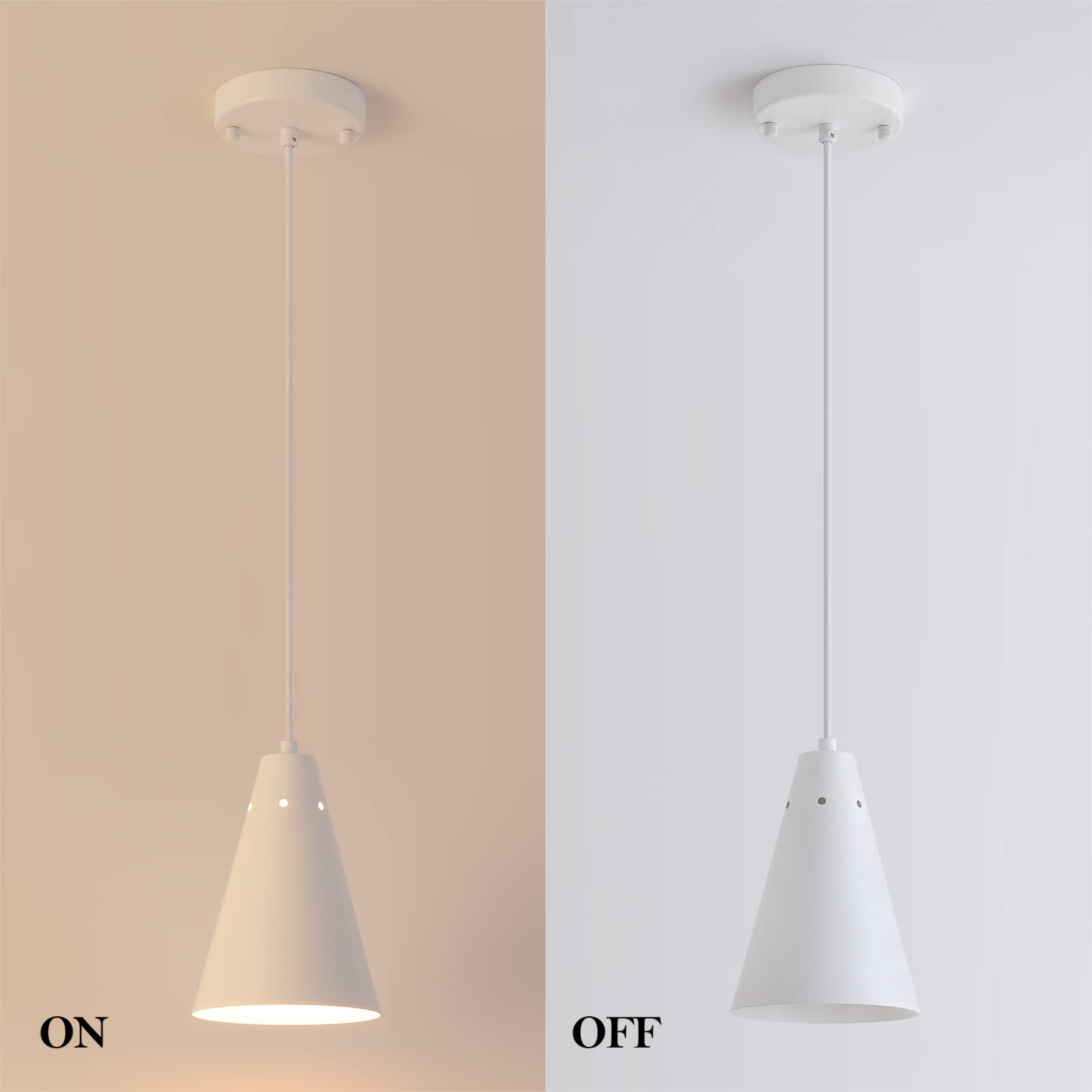 Dijiahua White Pendant Lights 3 Pack, Modern Metal Chandeliers, Adjustable Cord, Farmhouse Style For Kitchen Island & Dining Room