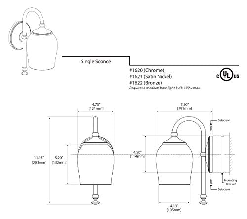 Gatco Tavern Single Sconce, Satin Nickel, Glass, 4.75W X 11.13H, Model 1621