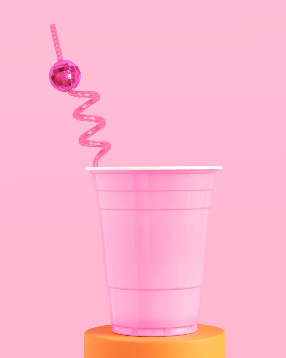 xo, Fetti Pink Disco Ball Reusable Swirly Straw Set - 16 pc | Groovy Party Supplies, One Size, Ideal for Birthdays & Showers