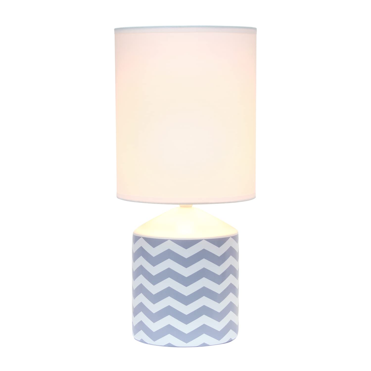 Simple Designs Table Lamp LT2077-WAV, Chevron Pattern, Gray, 8.5inL x 8.5inW x 18.5inH, Ceramic Material