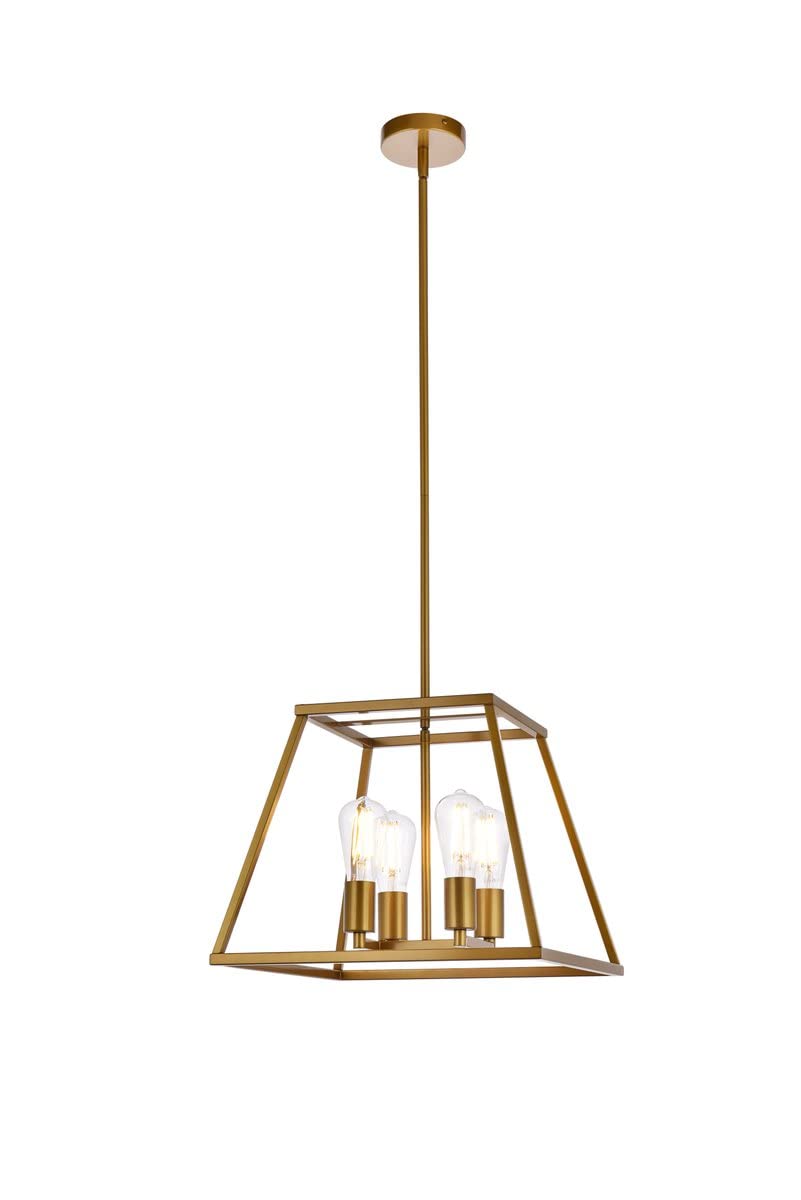 Living District Declan 4-Light Farmhouse Metal Pendant in Brass Finish