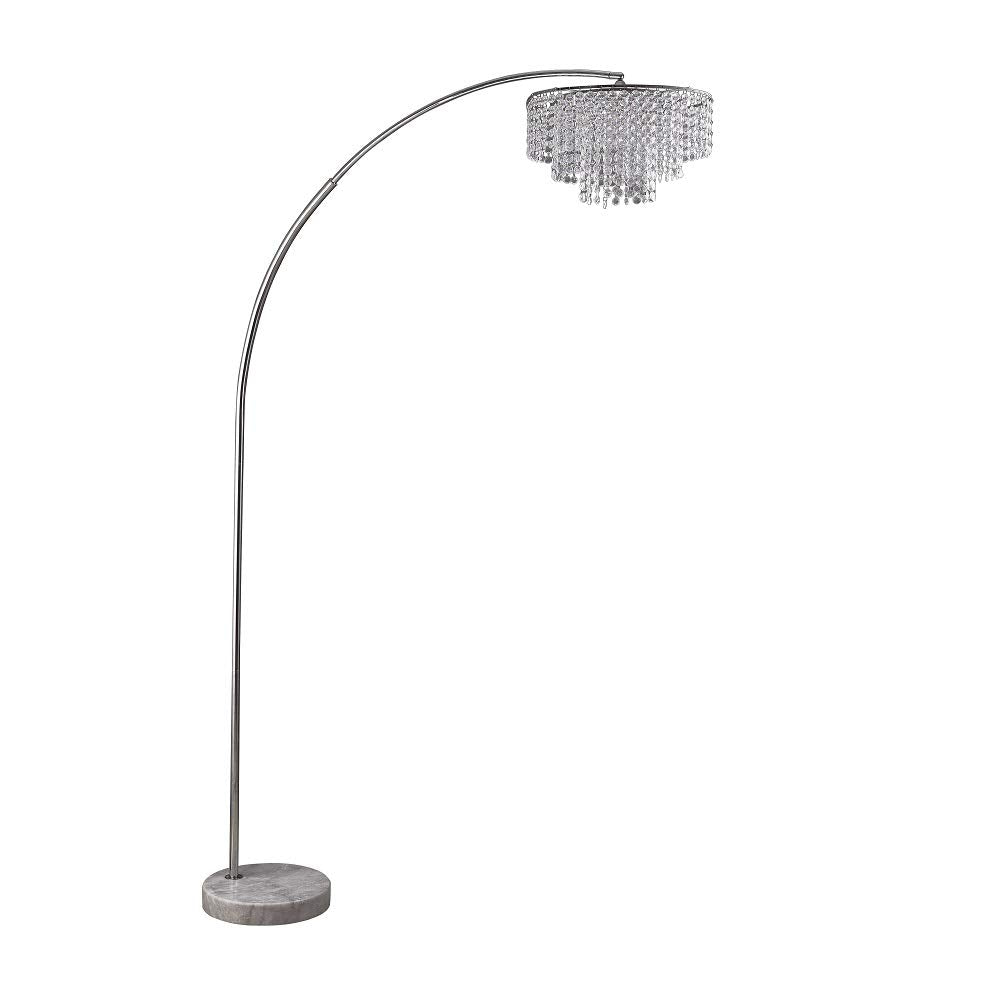Sh Lighting 86&quot; Arching Floor Lamp, Silver Chrome Finish Body With Marble Base, Features 3-Tier Faux Crystal Beading Shade, Perfect Fits For Bedroom Or Living Room