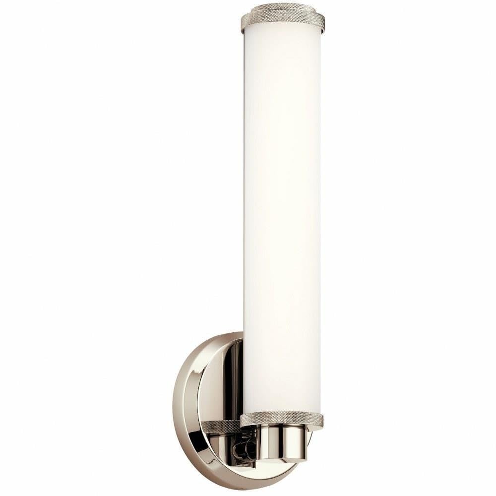 Kichler Indeco 14.5 LED Linear Vanity Light with Satin Etched White Glass in Polished Nickel