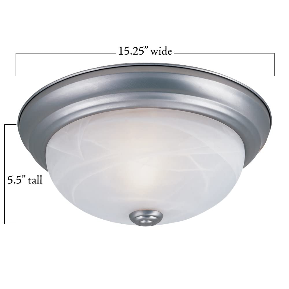 Designers Fountain 15 In Modern 3-Light Flush Mount Ceiling Light, Satin Platinum With Alabaster Glass Shade, 1257L-Sp-Al