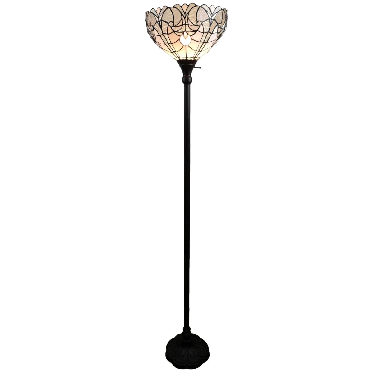 Homeroots Traditional Floor Lamp, 62X14X14, Metal, Brown With White Stained Glass Shade