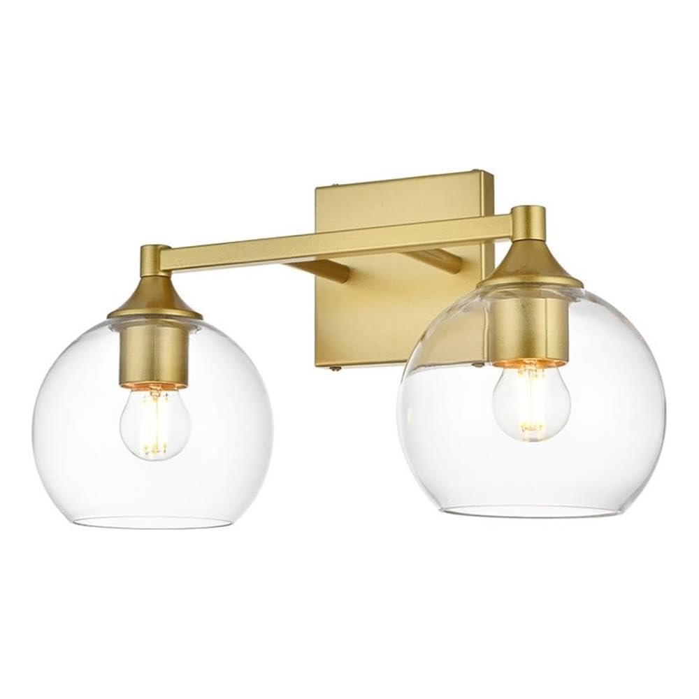 Living District Foster 2-Light Iron & Glass Bath Sconce in Brass/Clear