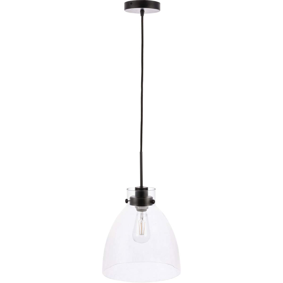 Living District Frey 1-Light Mid-Century Metal Pendant in Black and Clear Glass