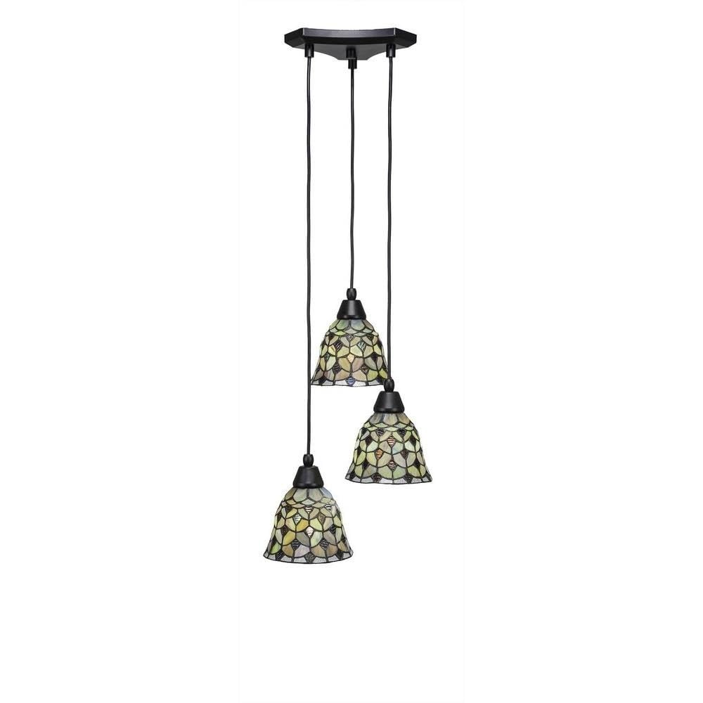 Toltec Lighting 28-Mb-9965 Europa 3 Light Multi-Light Mini Pendant With Crescent Glass, 7&quot;, Matte Black