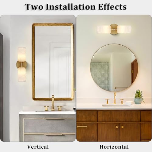 Alabaster Wall Sconce 14In Modern Spanish Natural Marble Bathroom Vanity Sconces  Antique Brass Sconces Wall Lighting  Gold Wall Light Fixtures Decor  For Bedroom Living Room Staircases Hallway