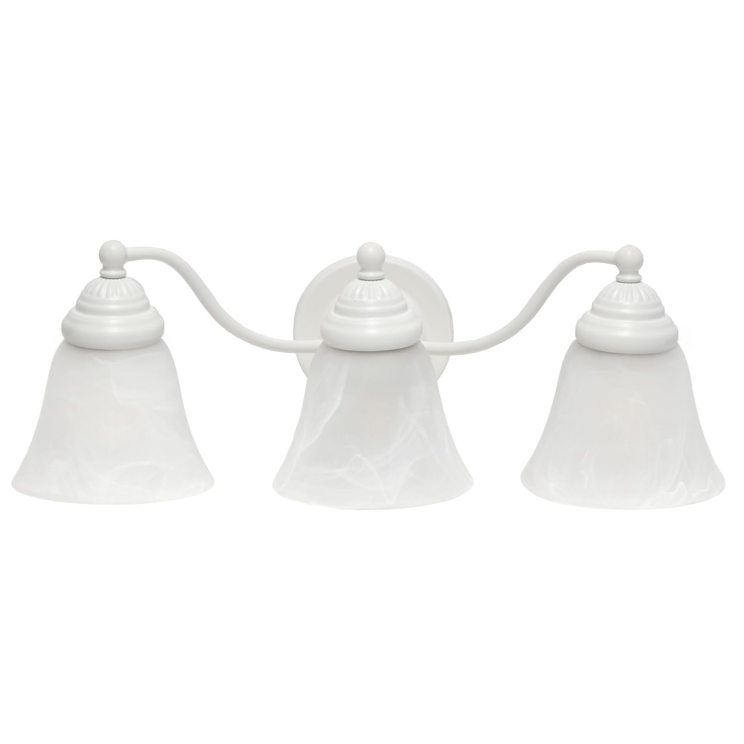 Simple Designs VT1023-WHT 19.25 Classic 3 Light Winding Metal and Frosted Marble White Bell Shape Glass Shades Decorative Wall M