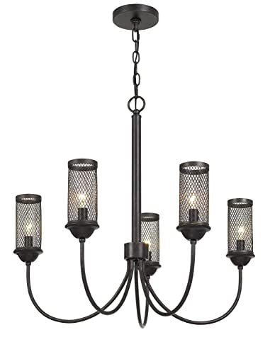 Cal Fulton Metal Chandelier, Textured Bronze, 26.5 x 26.5 x 24 inches, Model FX-3715-5, Mesh Metal Shade