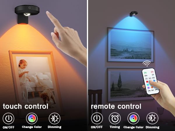 Willed Picture Lights, 1200Mah Rechargeable Battery Operated Picture Lights, Puck Lights With Remote, 9 Rgb Colors, Dimmable&Tim