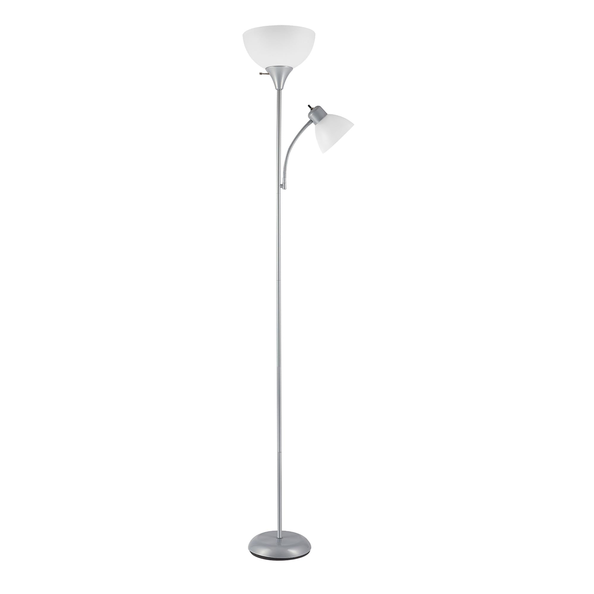 Globe Electric 67134 Torchiere Floor Lamp with Adjustable Reading Light, 72 in., Silver, Metal, Frosted Plastic Shade