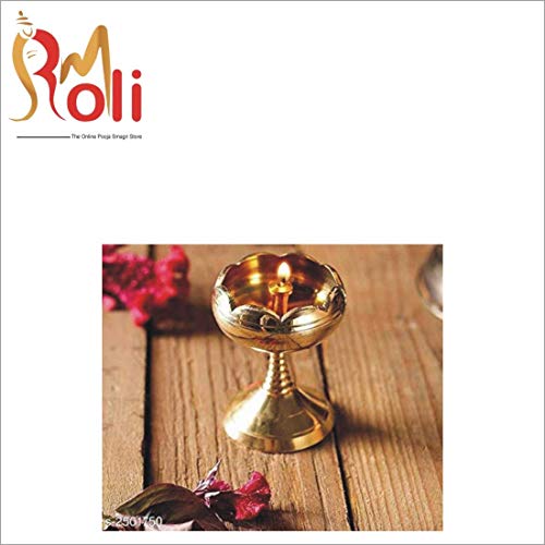 Shri Anand Diya Puja Lamp Hindu Pooja Article Diyas,Deepak Oil Lamp Pure Brass Flower Design (Height 4.5 cm,Diameter 5 cm)