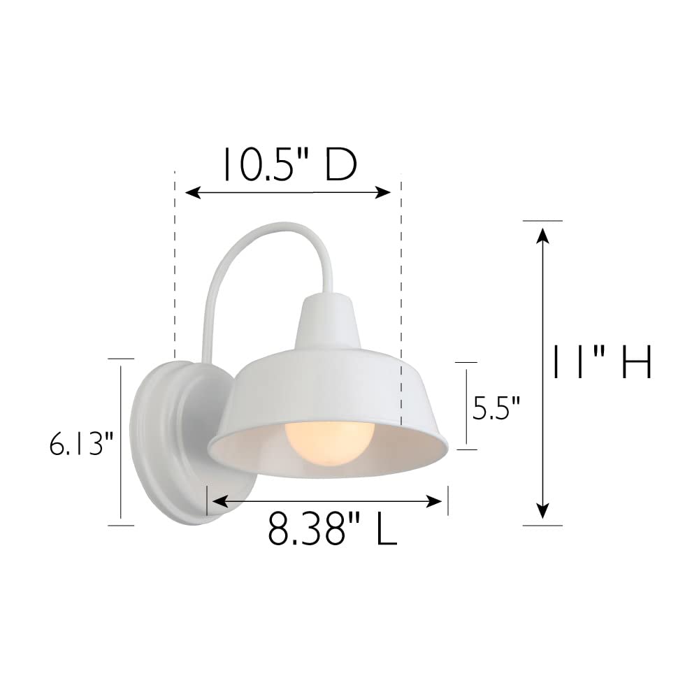 Design House Mason Barn Light - 8" White Indoor/Outdoor Wall Mount - Modern Industrial Farmhouse Style, Model 579359, Alloy Steel