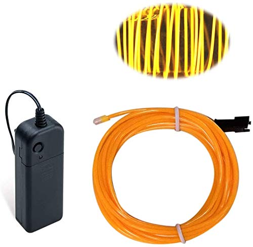 Maxlax El Wire Yellow, 32.8Ft/10M Portable Battery Pack Neon Lights Strip 360° Cuttable Glowing Rope Lights For Parties, Halloween, Diy Decoration