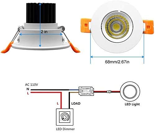 inShareplus 2 Inch LED Downlight, 3W Dimmable 5000K Daylight White, CRI80, Ceiling Light, Model BZS-DL-3WDW-