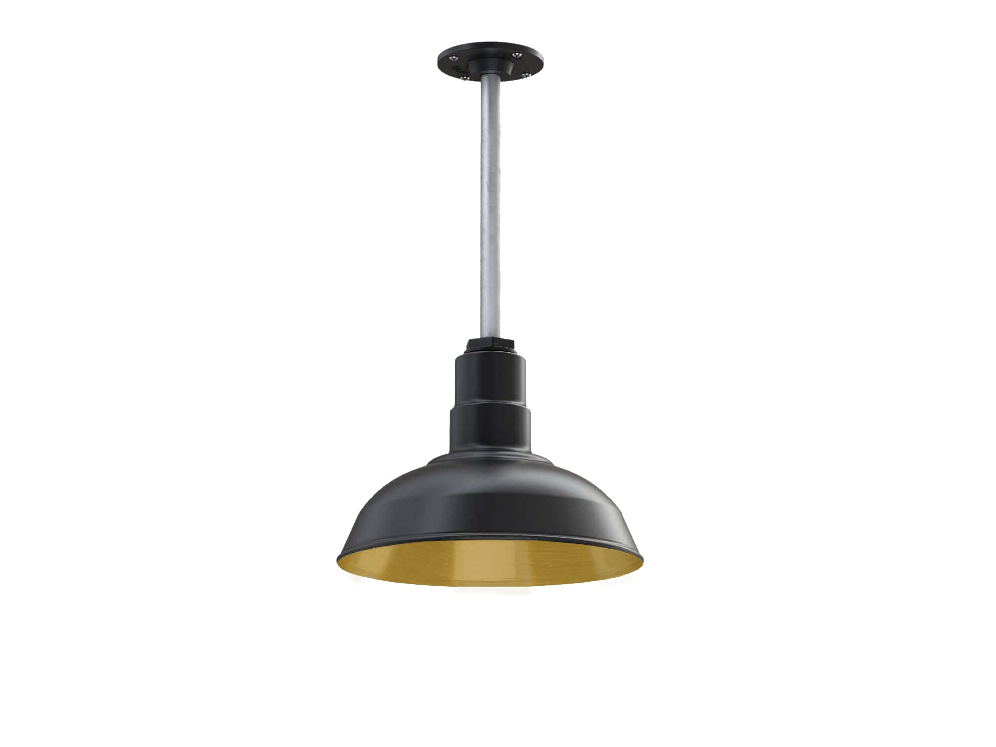 Steel Lighting Co. El Segundo Barn Light - Ceiling Mounted Pendant, 12in Dome, Heavy Duty Steel, Matte Black/Brass Interior, Model S12-07-PR12-08-BP