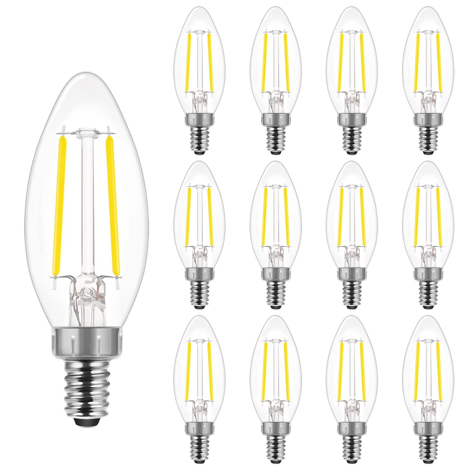 ENERGETIC SMARTER LIGHTING Dimmable E12 LED Candelabra Bulb, 60W Equivalent, Daylight 5000K, 12 Pack, Glass, Model YGA16