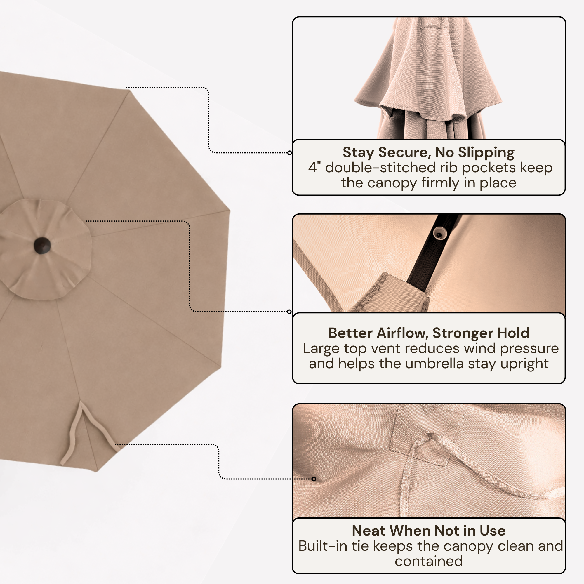 9ft Cantilever Hanging Umbrella 8 Rib Replacement Canopy Taupe