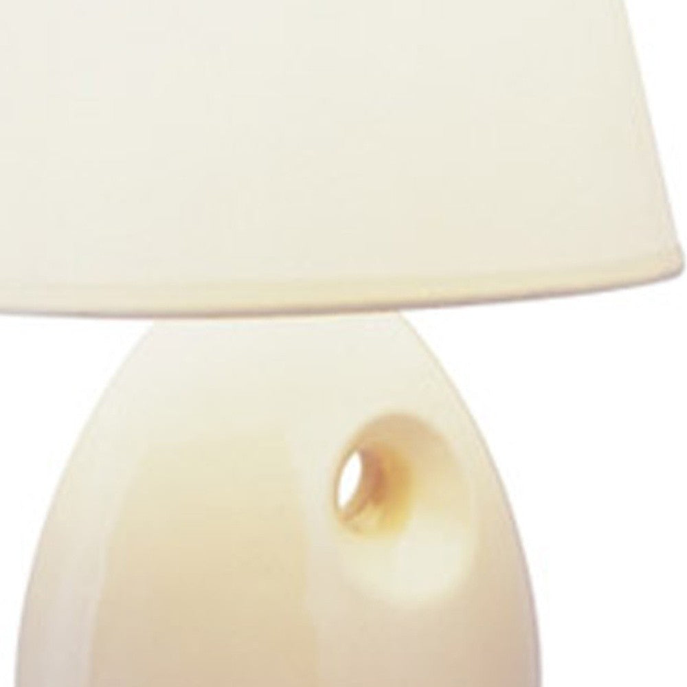 13'' Beige Ceramic Bedside Table Lamp With White Shade