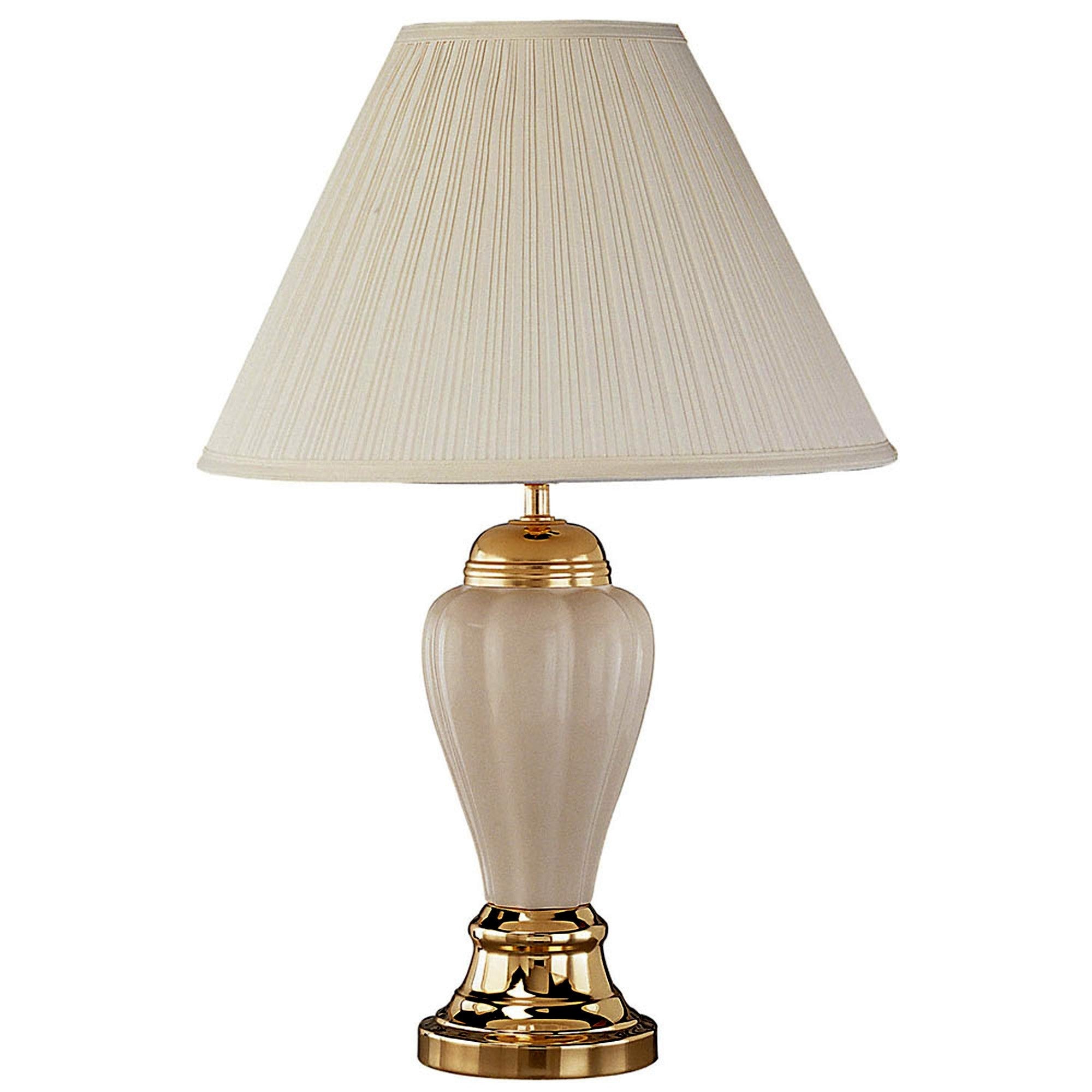 27&quot; Beige Ceramic Bedside Table Lamp With Off-White Shade