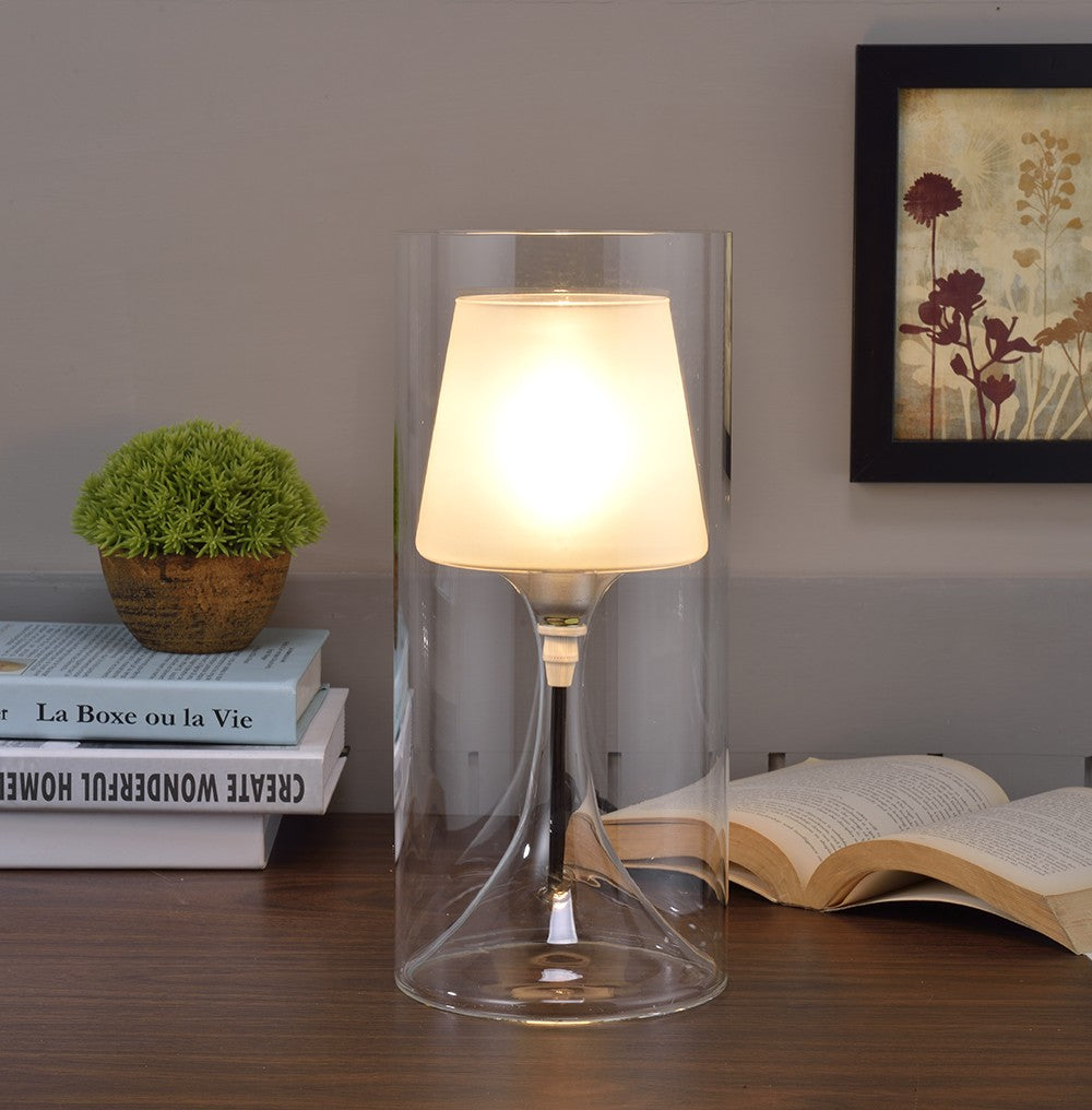 13'' Clear Metal Bedside Table Lamp With Clear Shade