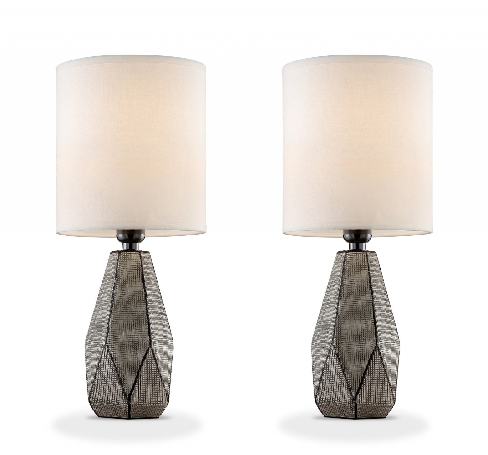 17'' Gray Ceramic Bedside Table Lamp With White Shade