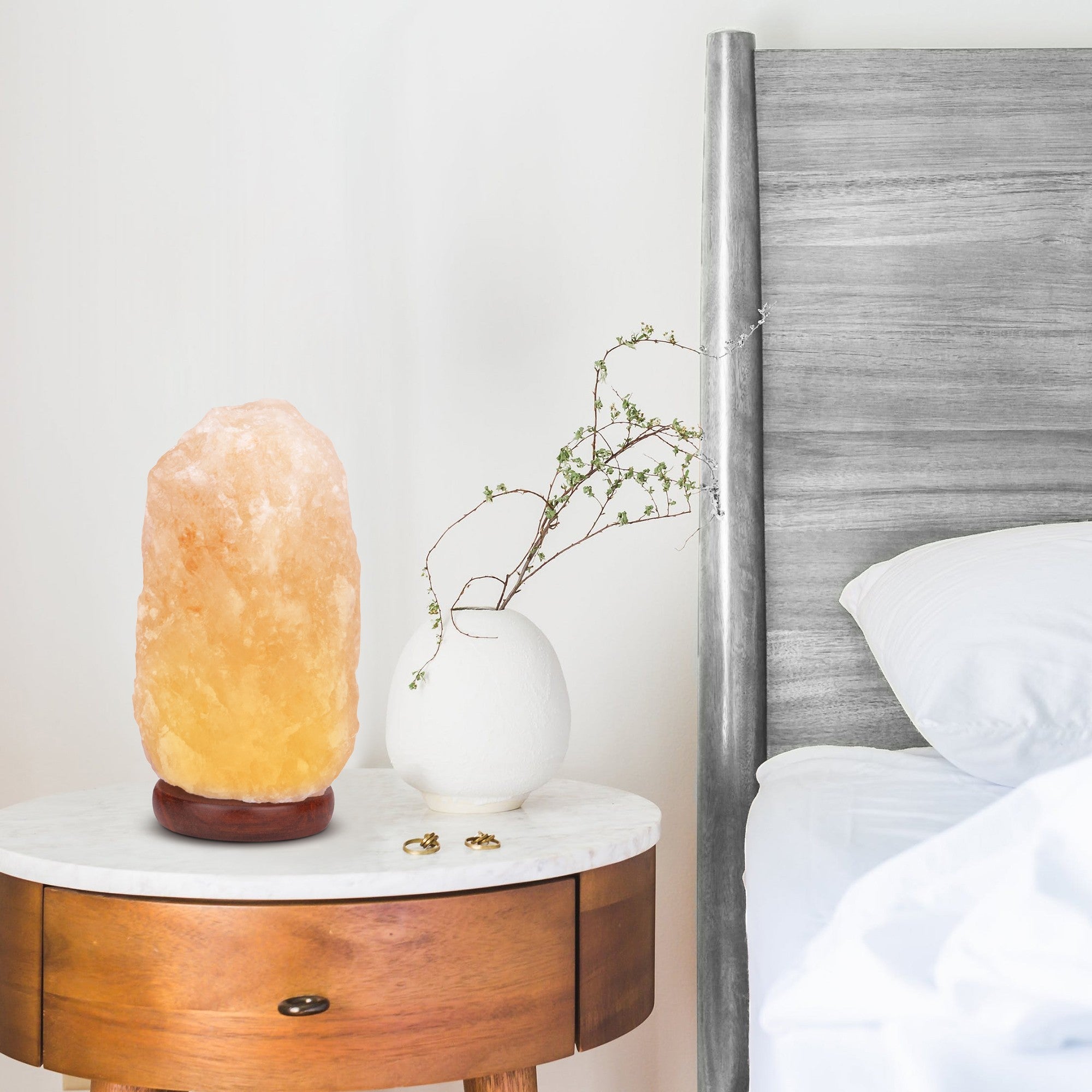 6'' Brown Solid Wood Standard USB Table Lamp