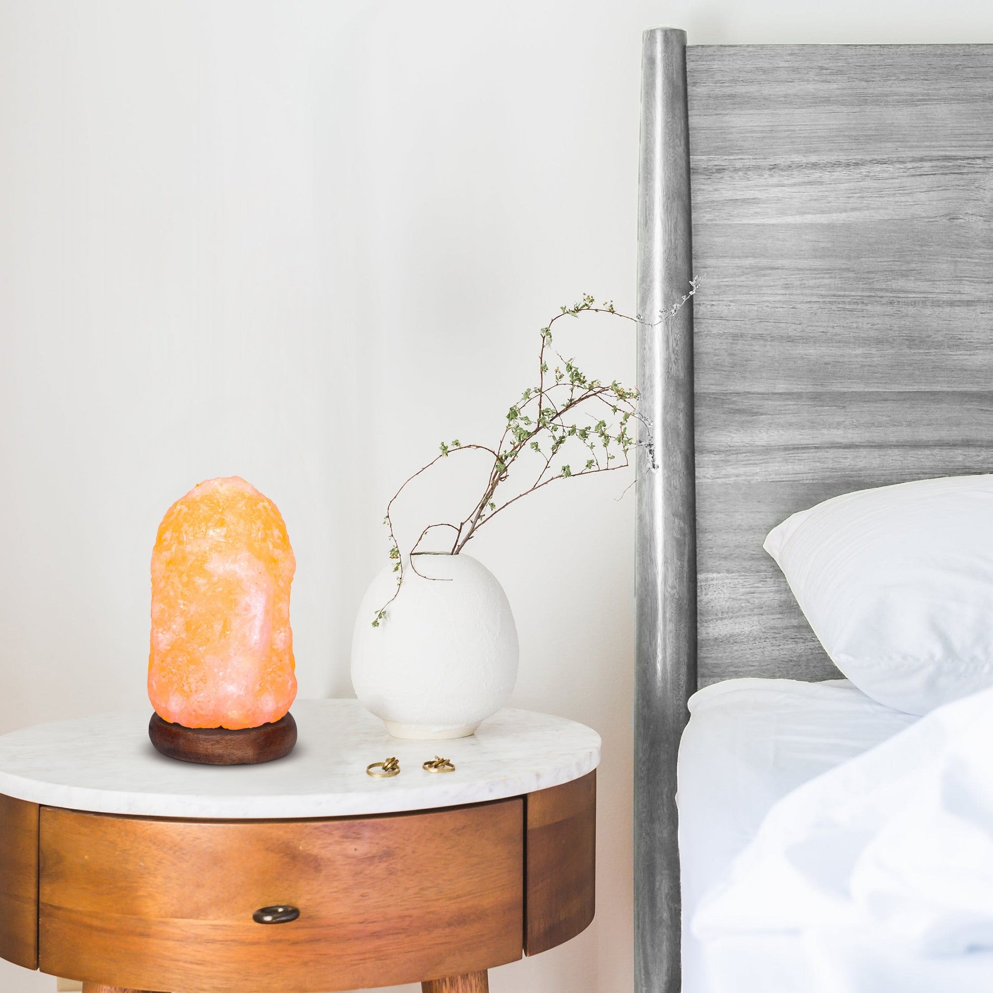 4'' Brown Solid Wood Standard USB Table Lamp