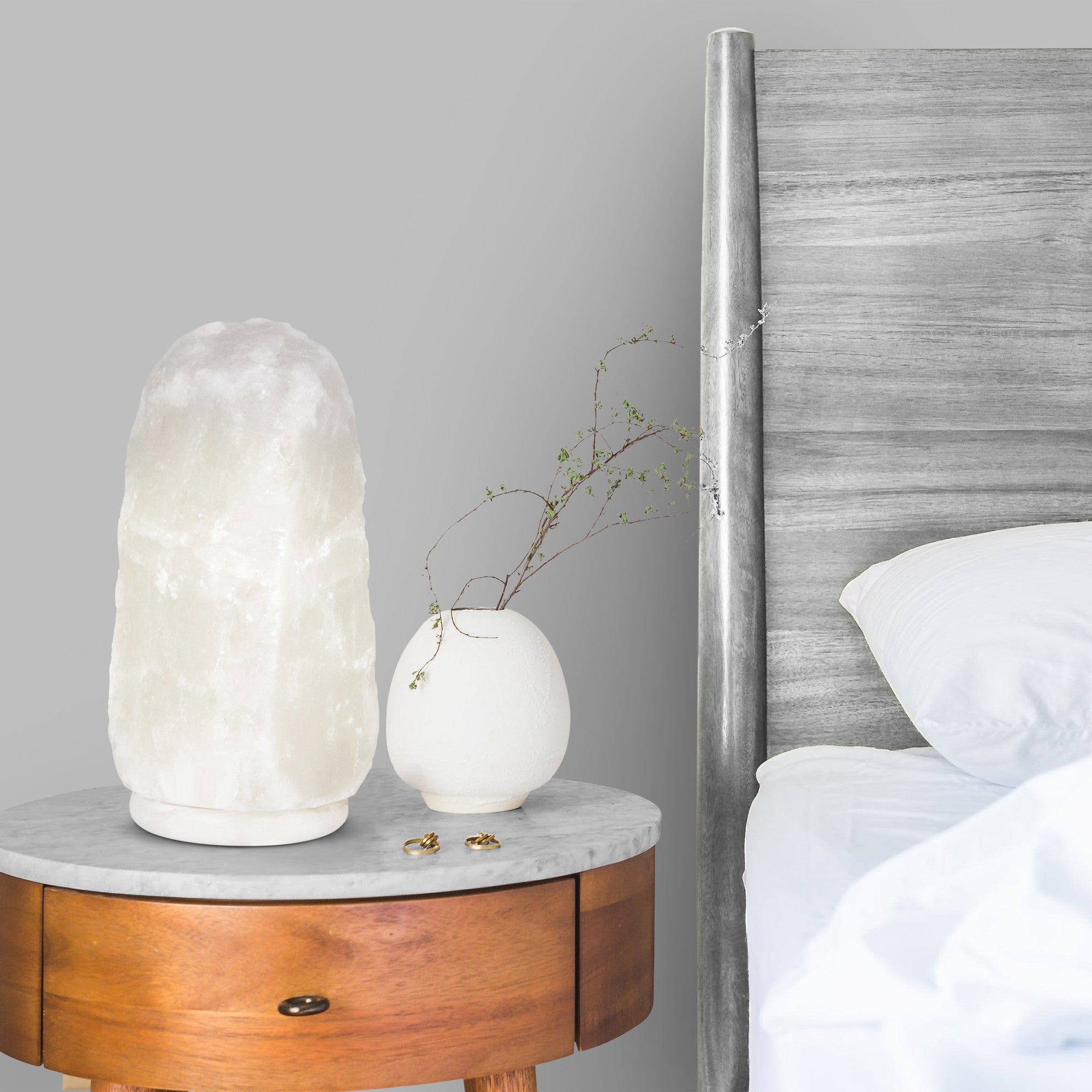 10'' White Marble Solid Wood Standard Table Lamp