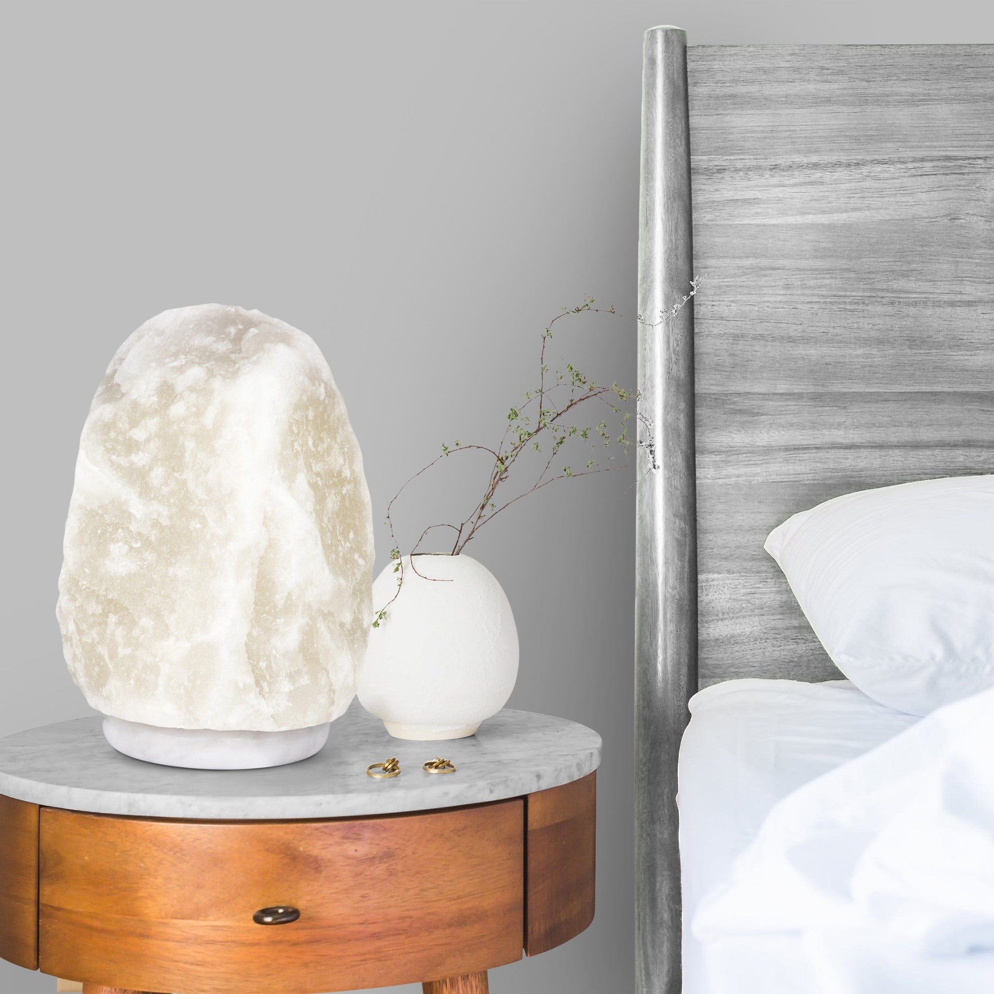 11'' White Marble Solid Wood Standard Table Lamp