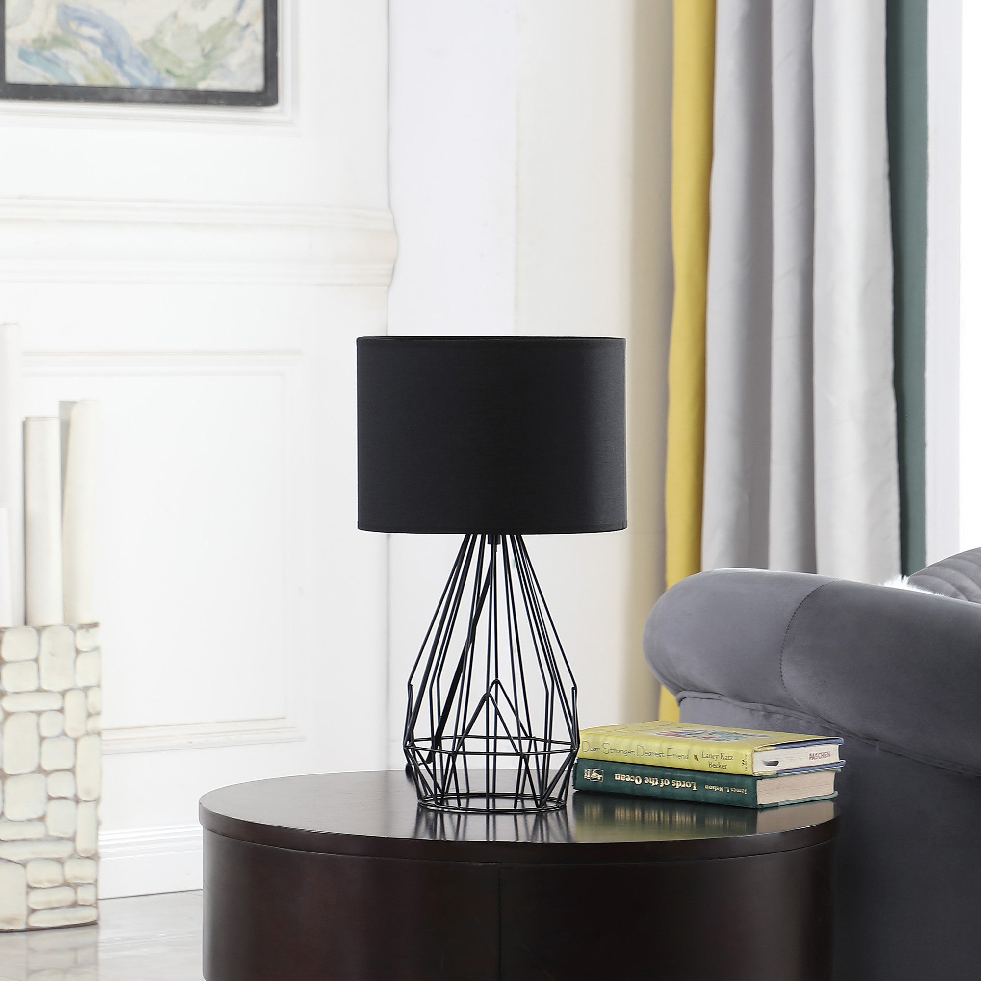 18&quot; Asymmetric Black Cage Metal Table Lamp