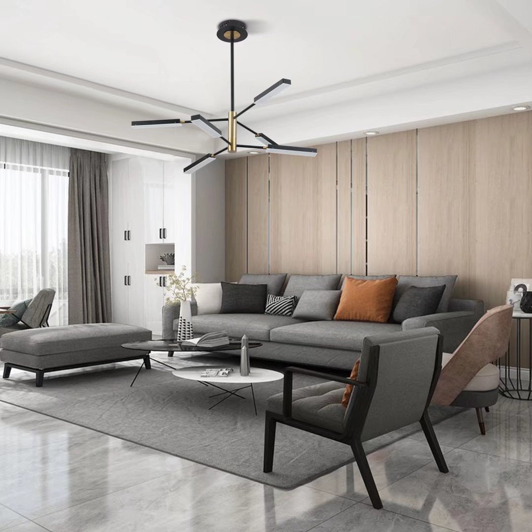 Asymmetric Black And Gold Six Light Ceiling Light