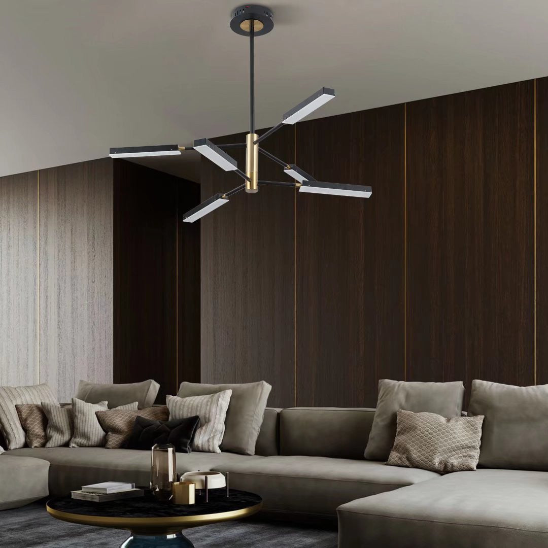Asymmetric Black And Gold Six Light Ceiling Light